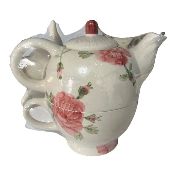 Oxford Elite Rose Floral Ceramic Teapot for One – Pink Roses & Green Leaves – NE - Picture 3 of 5